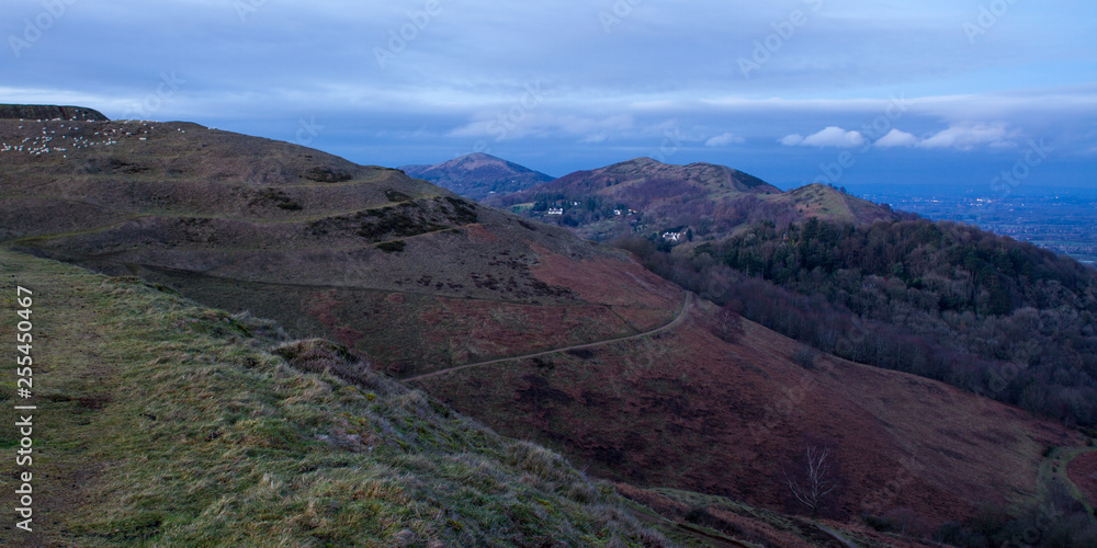 Panorama of Herefordshire Beacon and middlesection of the malvern hills Panorama of Herefordshire Beacon and middlesection of the malvern hills