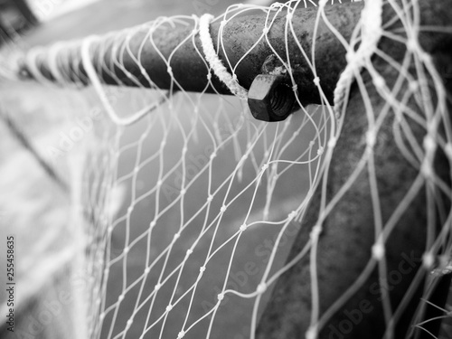 Close up of old soccer goal