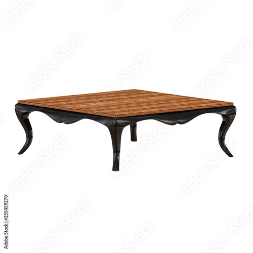 Wooden brown table black legs on white background 3d