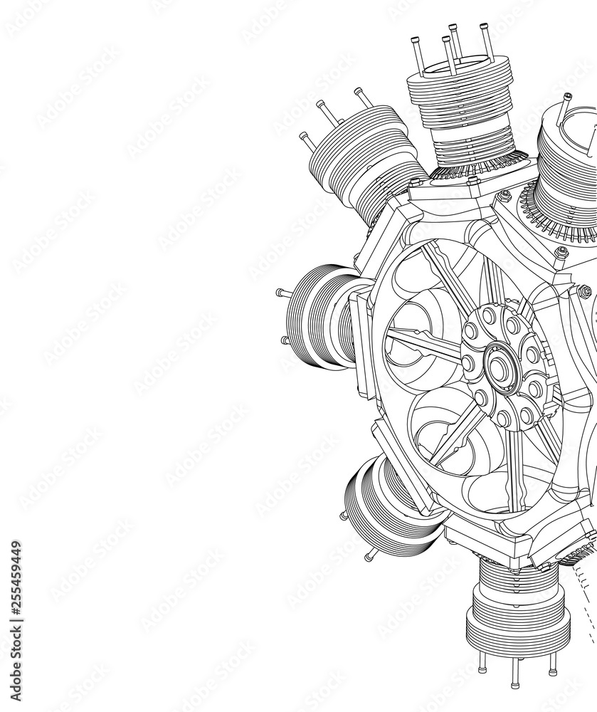 Radial engine on a white Radial engine on a white