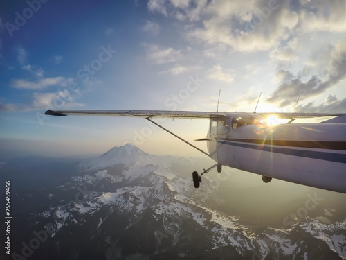 Mountain Flying across the beautiful North American Landscape. Located at Mount Baker  Northeast of Seattle  Washington  USA.