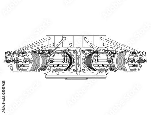 Radial engine on a white
