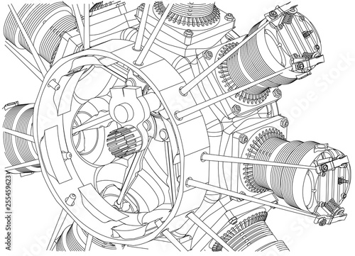 Radial engine on a white