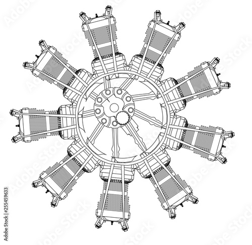 Radial engine on a white