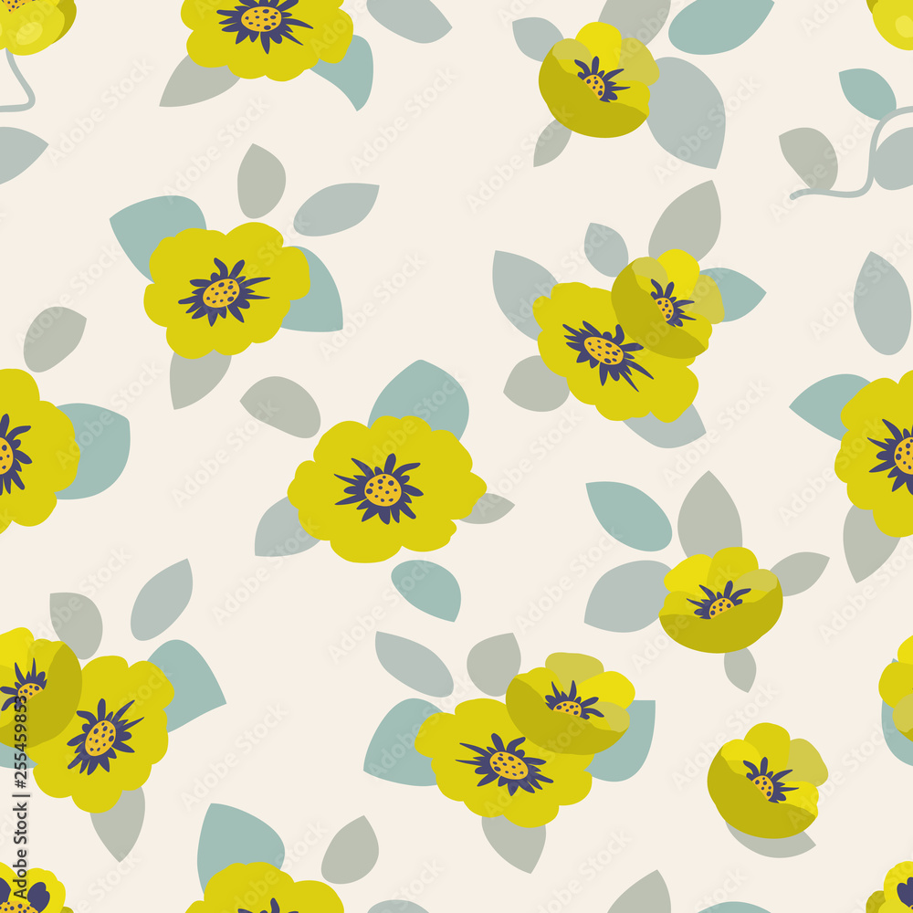 Scandinavian trendy style: seamless pattern in cute light green flowers. Floral print for textile, fabric manufacturing, wallpaper, covers, wrap, scrapbooking, decoupage, clothes.Vector illustration