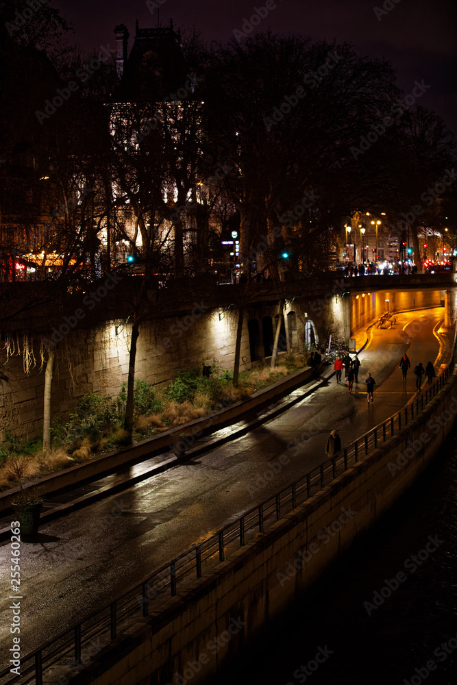 Paris, France - January 26, 2019: Typical bridge and road along river Seine in Paris