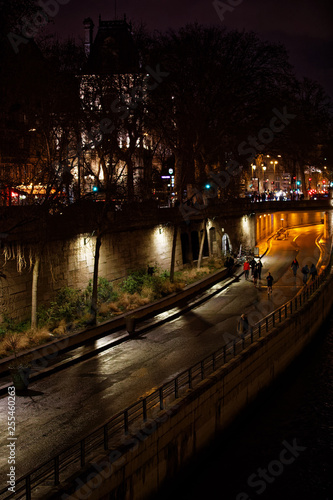 Paris, France - January 26, 2019: Typical bridge and road along river Seine in Paris