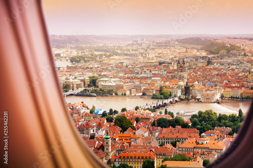 Photography Prague Czechia town view from plane window