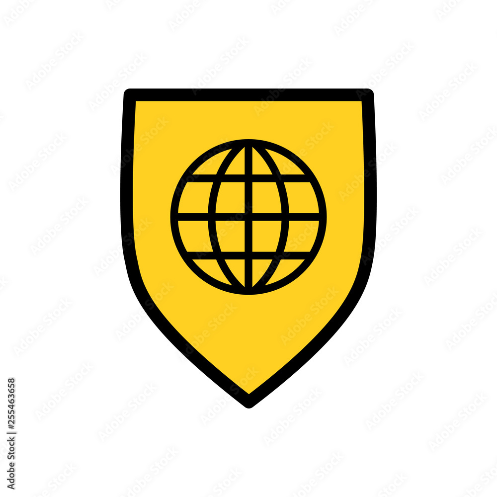 Illustration of ashield icon with a world globe, Vector illustration isolated on white background. Illustration of ashield icon with a world globe, Vector illustration isolated on white background.