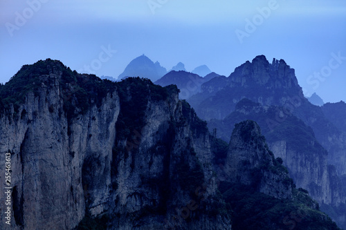 Lingchuan Wangmangling National Geopark, Chinese Mountains, Taihang Mountain Range. Shanxi Province, China. Jagged Cliffs, national forest scenic area, hiking and travel destination.