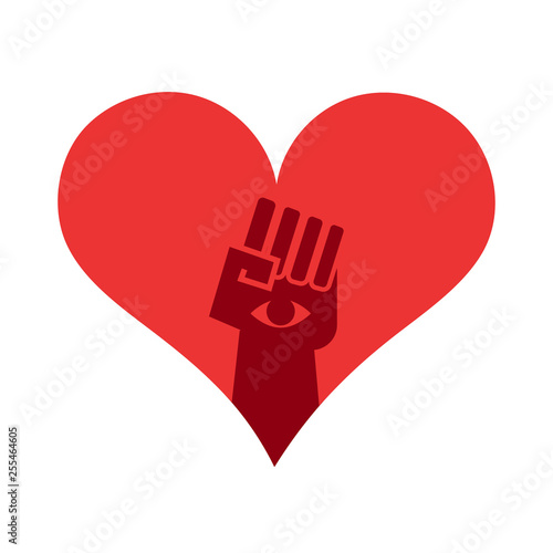 Power, revolution fist insde a heart shape