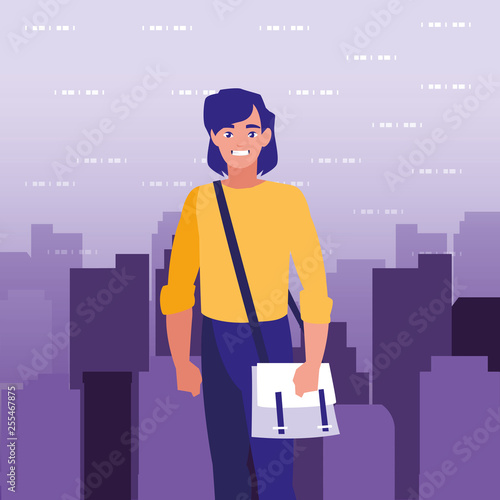 man standing in the city background