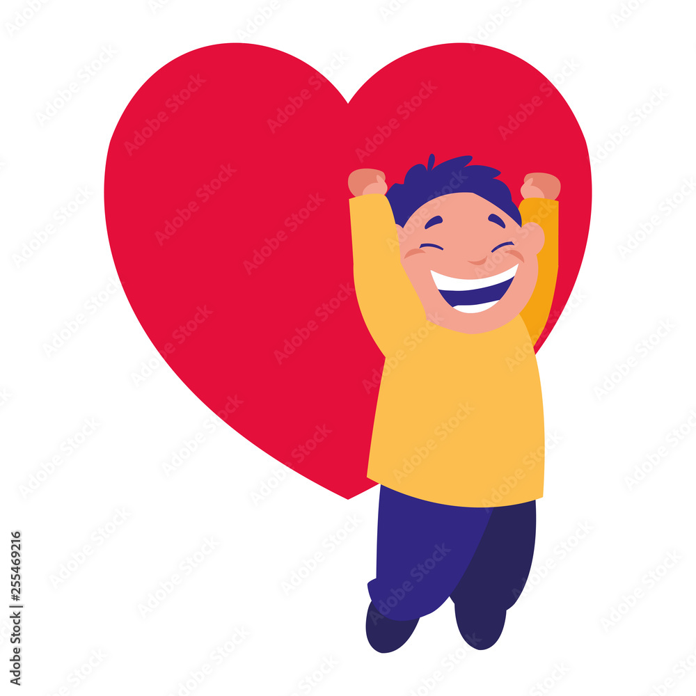 smiling boy holding heart love