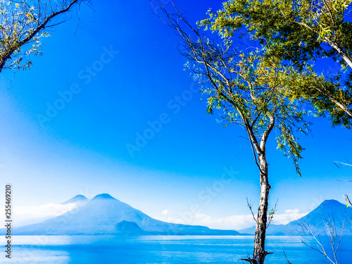 Atitlan, Toliman & San Pedro volcanoes, Lake Atitlan, Guatemala photo