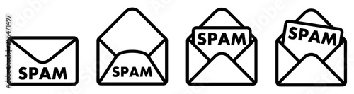 Spam mail icon. Envelope symbol with word SPAM on it.