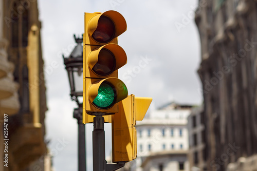 Traffic light with green light on