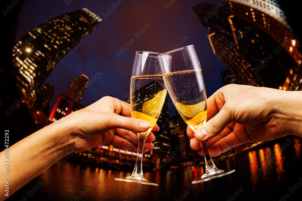 Chicago USA downtown with glasses of champagne Stock Photo Adobe Stock