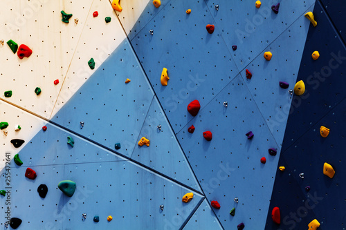 Close-up of climbing exercise wall with grips