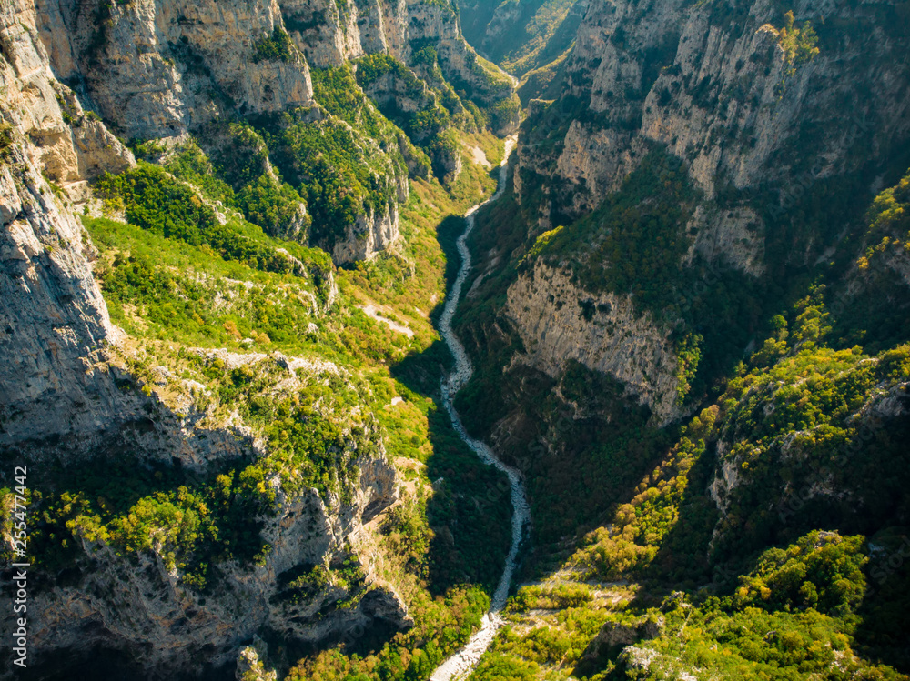 Vikos Gorge, a gorge in the Pindus Mountains of northern Greece, lying on the southern slopes of Mount Tymfi, one of the deepest gorges in the world.