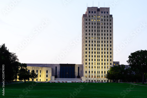 North Dakota state Capitol building at sunset photo
