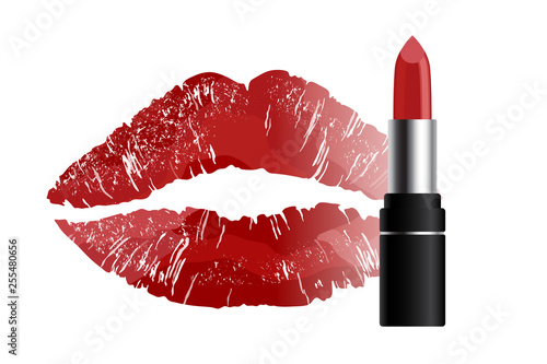 Red bright lips imprint with lipstick vector illustration