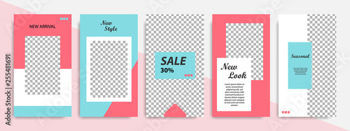Modern minimal square shape template in pink, blue, turquoise, red and white color with frame. Corporate advertising template for social media stories, story, business banner, flyer, and brochure.