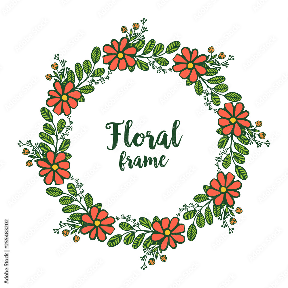 Vector illustration elegant rose orange floral frame and ornate green leaves Vector illustration elegant rose orange floral frame and ornate green leaves
