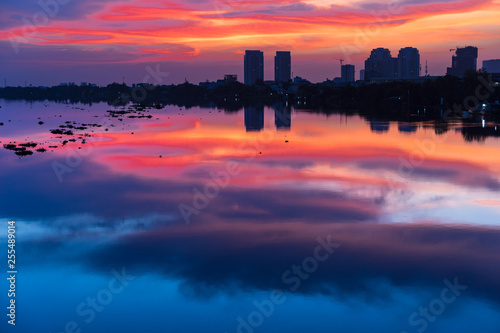 dramatic colorful sky over the river