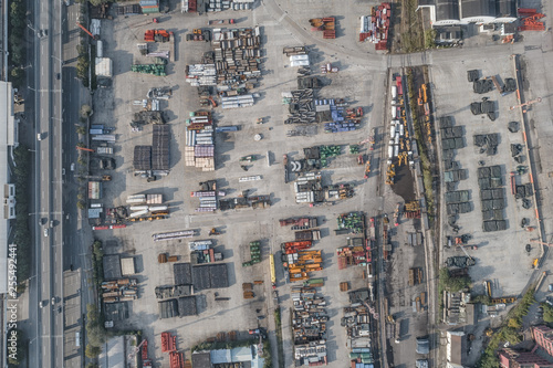 aerial view of raw industrial material in cargo port