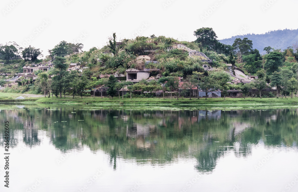 landscape with lake and trees landscape with lake and trees