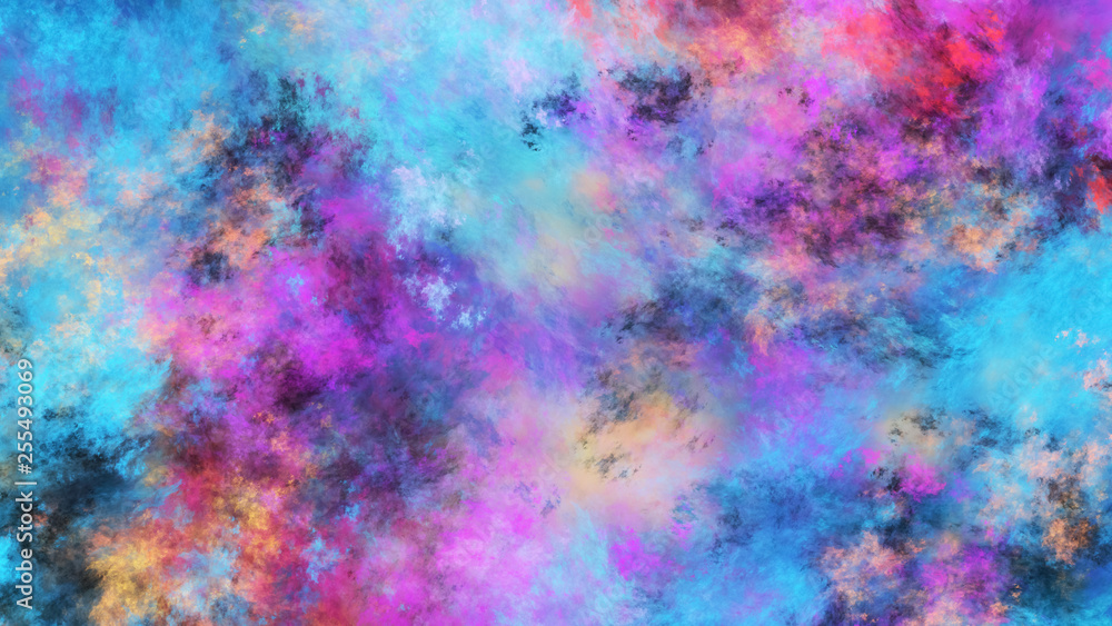 Abstract blue and pink fantastic clouds. Colorful fractal background. Digital art. 3d rendering.