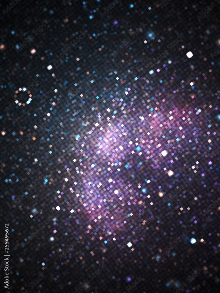 Abstract blurred blue and violet lights. Colorful geometrical glitter background. Digital fractal art. 3d