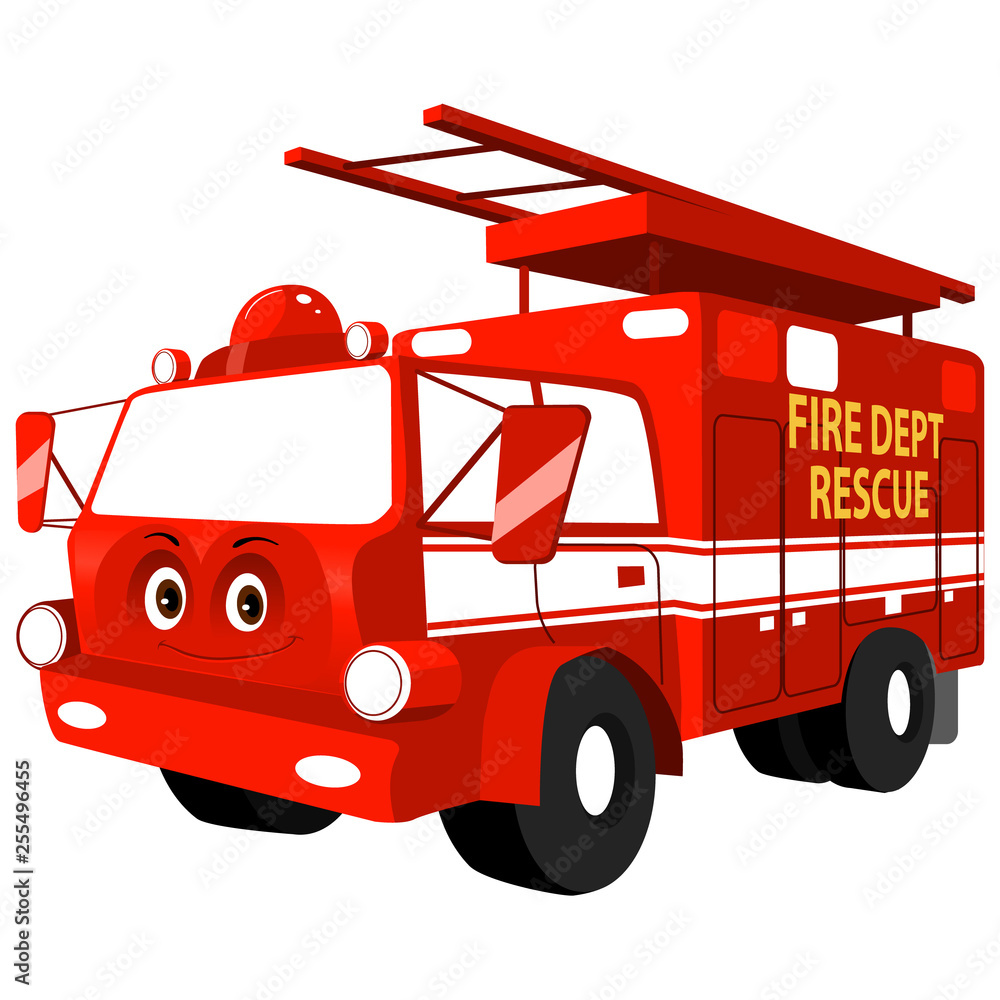 Cartoon friendly cute smiling red firetruck vector illustration Stock ...