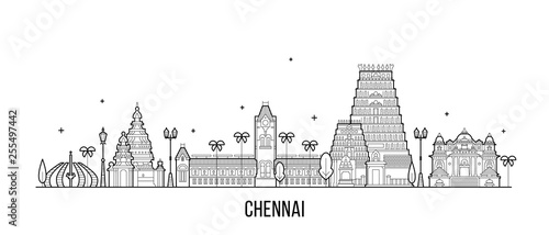 Chennai skyline Tamil Nadu India city vector line photo