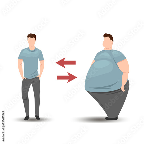fat and thin man. man before and after weight loss. vector illustration