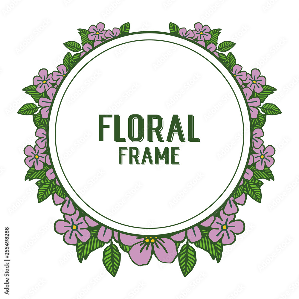 Vector illustration circular purple floral frame with greeting card or invitation
