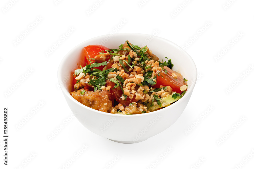 Rice with meat with vegetables, chinese dish on white background