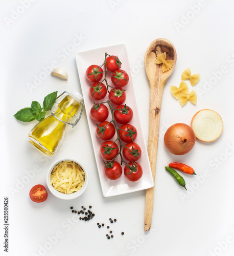 Italian food ingredients flat lay image. photo