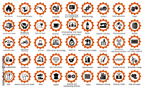 category industry icon symbol set of the world