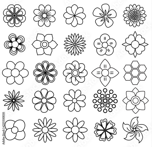 outline flower icon set, vector draw