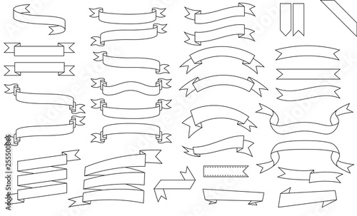 ribbon banner outline icon set on white background