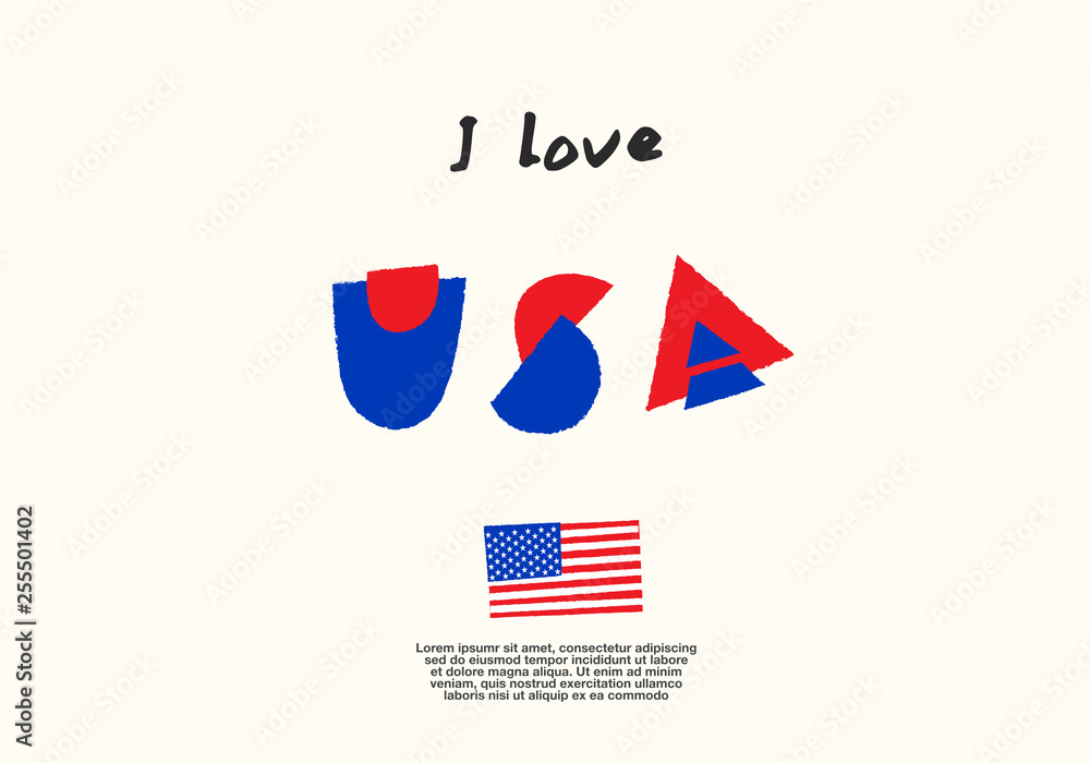 United States : World Flag with fun geometrical alphabets : Vector Illustration 