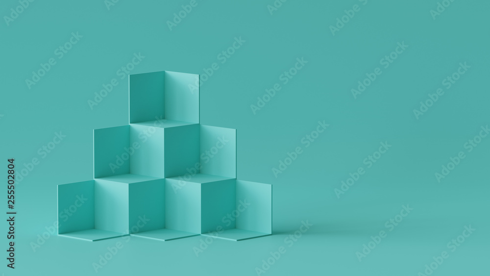 Cube boxes backdrop display on blank wall background. 3D rendering. Cube boxes backdrop display on blank wall background. 3D rendering.