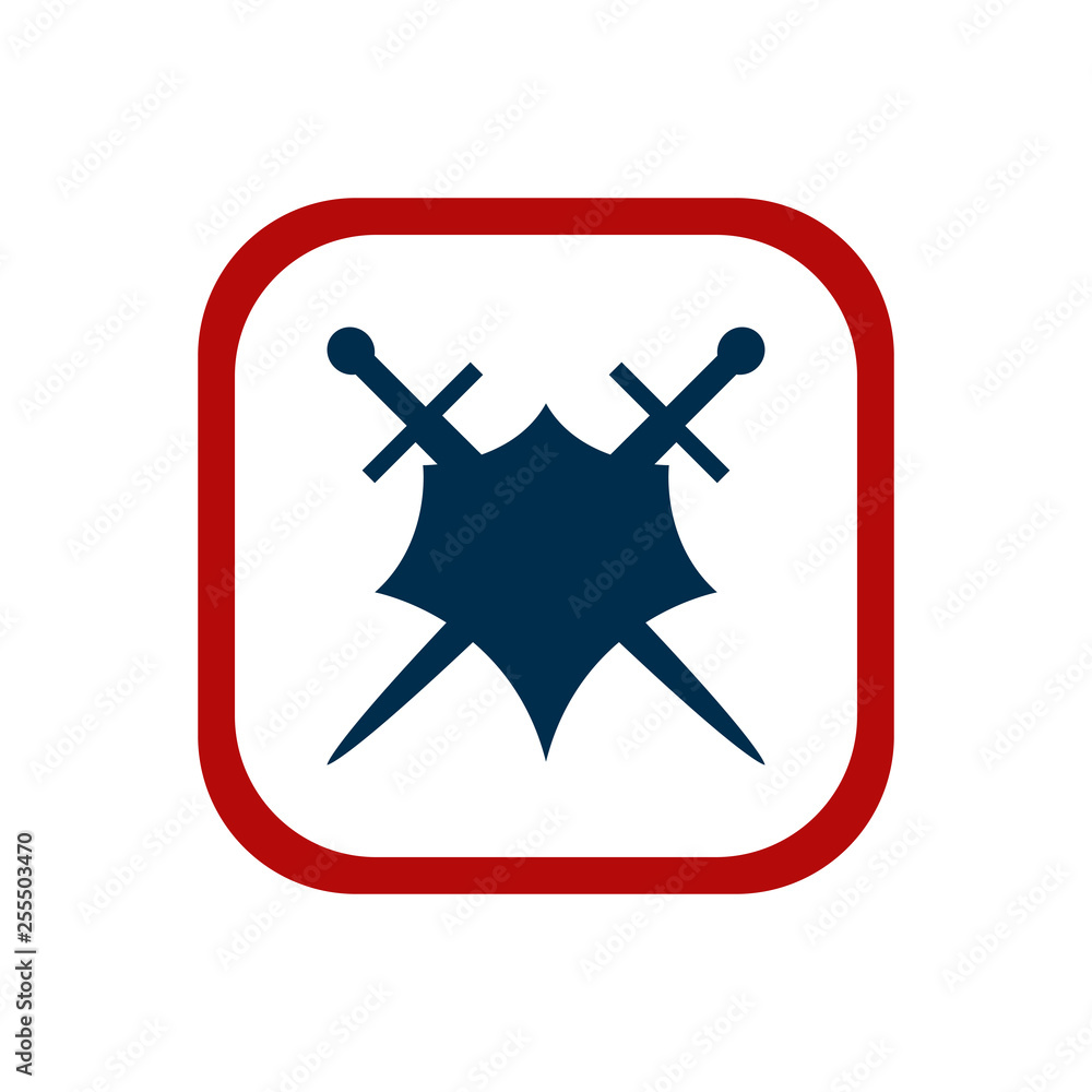 Obraz premium Shield and sword emblem in a square frame.