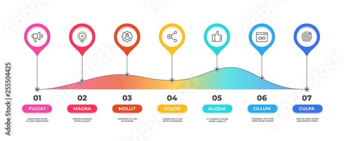Step infographic. Option timeline diagram, business graphic chart, workflow presentation template. Vector 7 steps flow simple layout