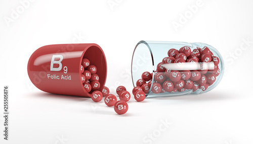 Φωτογραφία 3d rendering of a vitamin capsule with vitamin B9 - folic acid