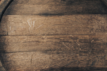 Old Wooden barrel background. Close up.