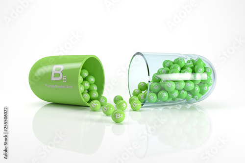 3d rendering of a vitamin capsule with vitamin B5 - pantothenic acid photo