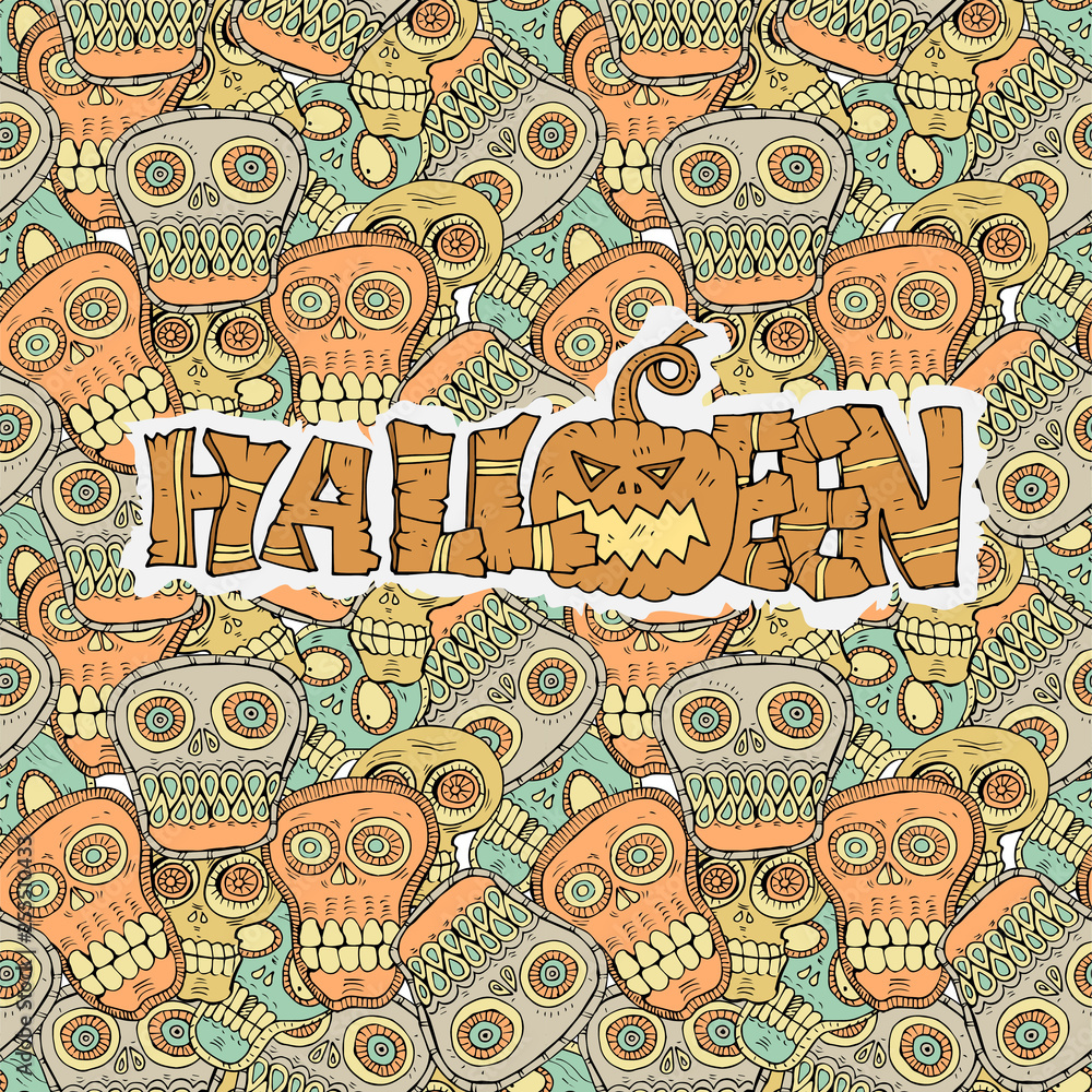 Halloween pattern background with sculls and bones