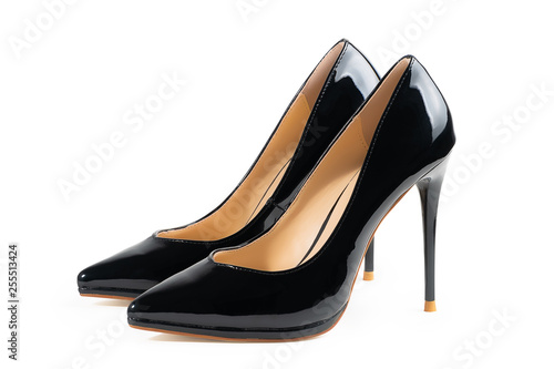 Luxury black high heel isolated on white background..With clipping path for design and artwork. High quality image.